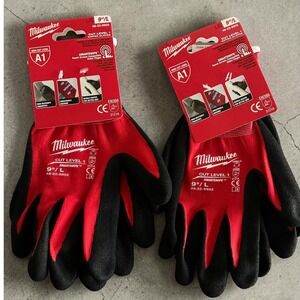 NEW Milwaukee Work Gloves LG (9) A1 Cut Level 1 Nitrile Dipped Grip 2PK BUNDLE